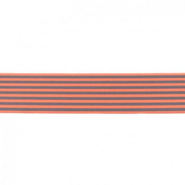 Gummiband Mini Streifen Lachs-Grau Breite 4 cm